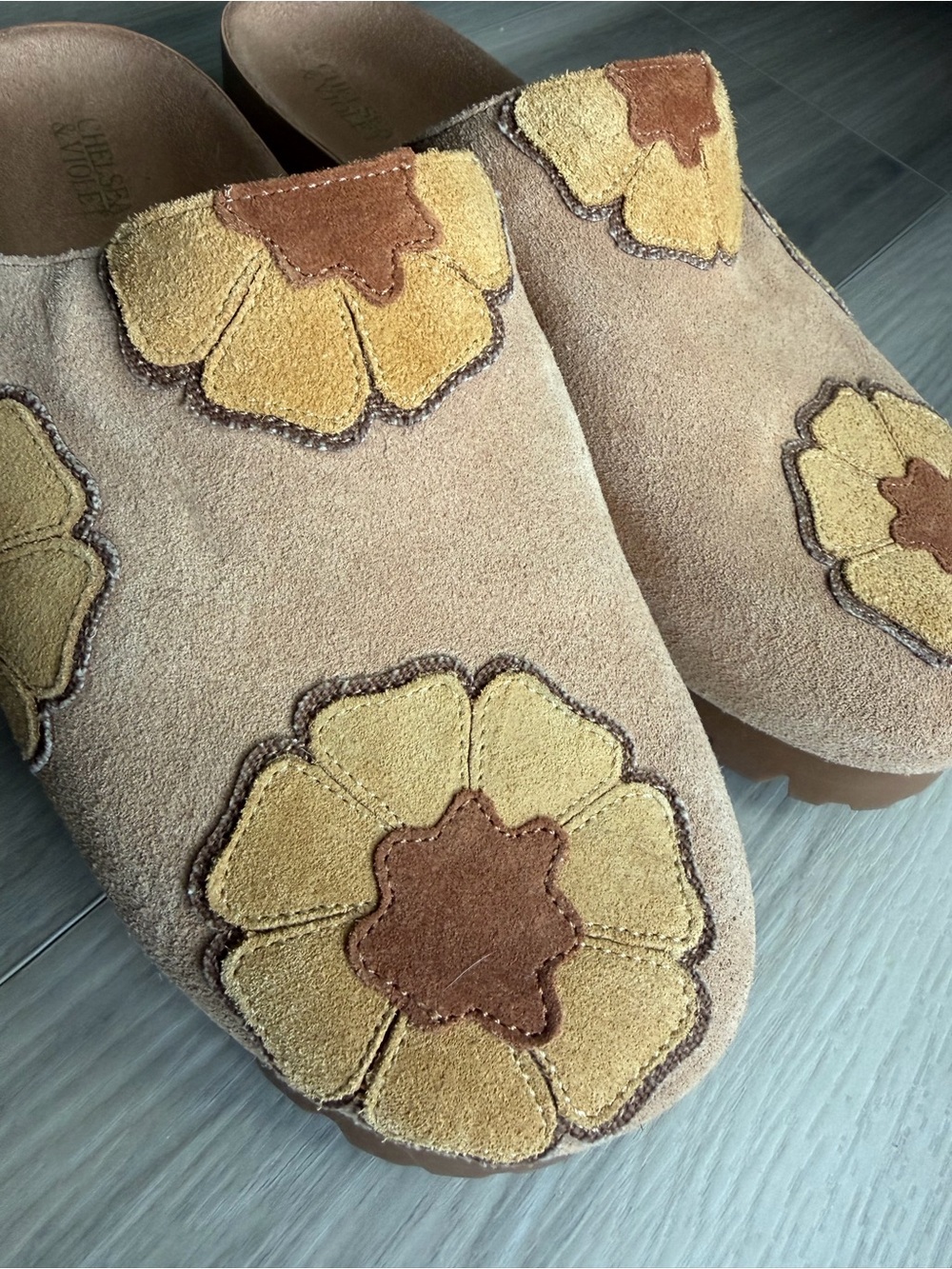 Chelsea Violet Arden Suede Patchwork Floral Clogs - Picture 5 of 5